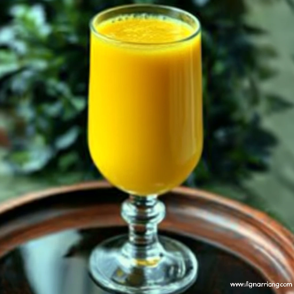 Refreshing glass of homemade mango juice with mint garnish
