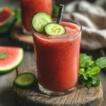 Refreshing watermelon cucumber mint juice in a glass with mint and cucumber garnish