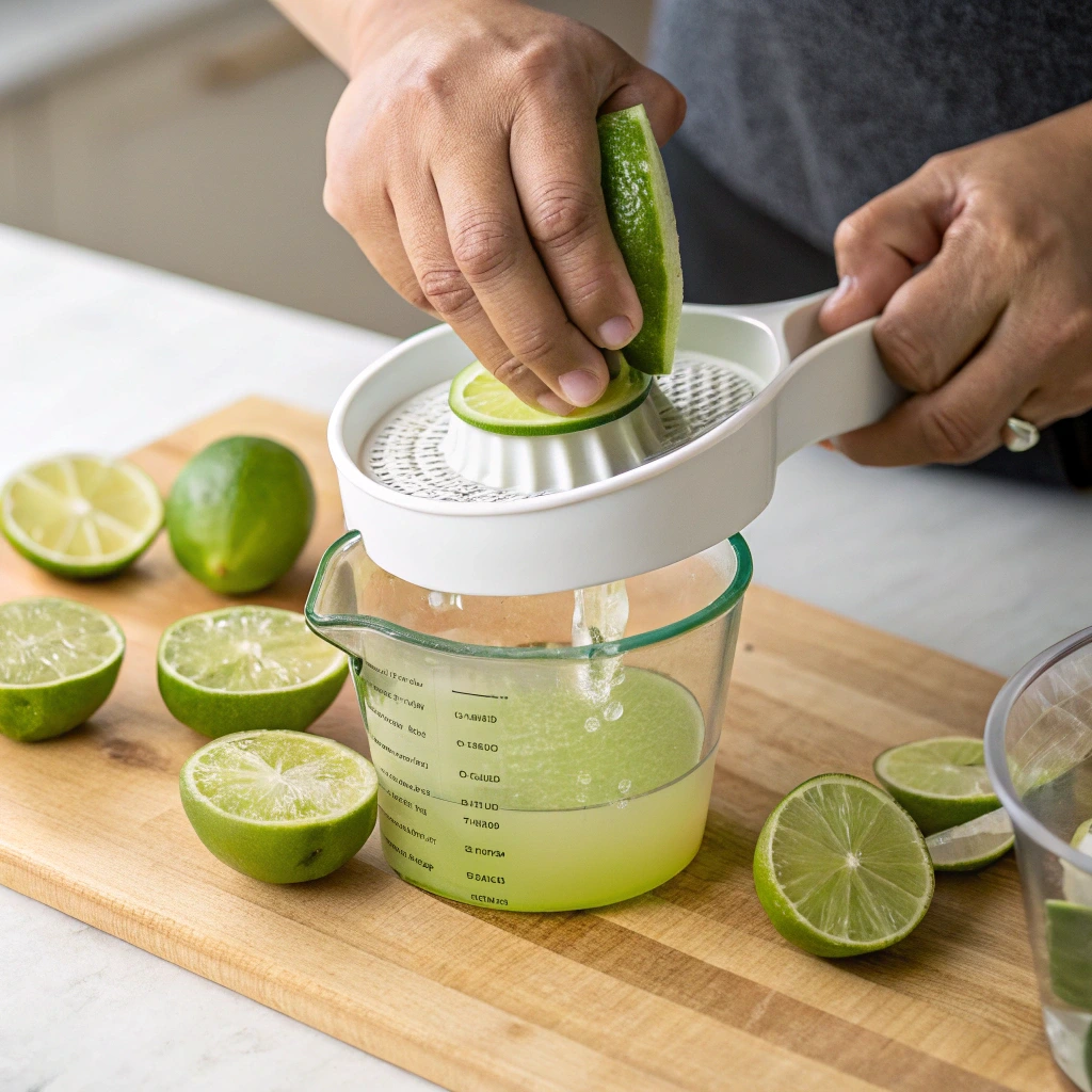 Juicing fresh limes for homemade drink